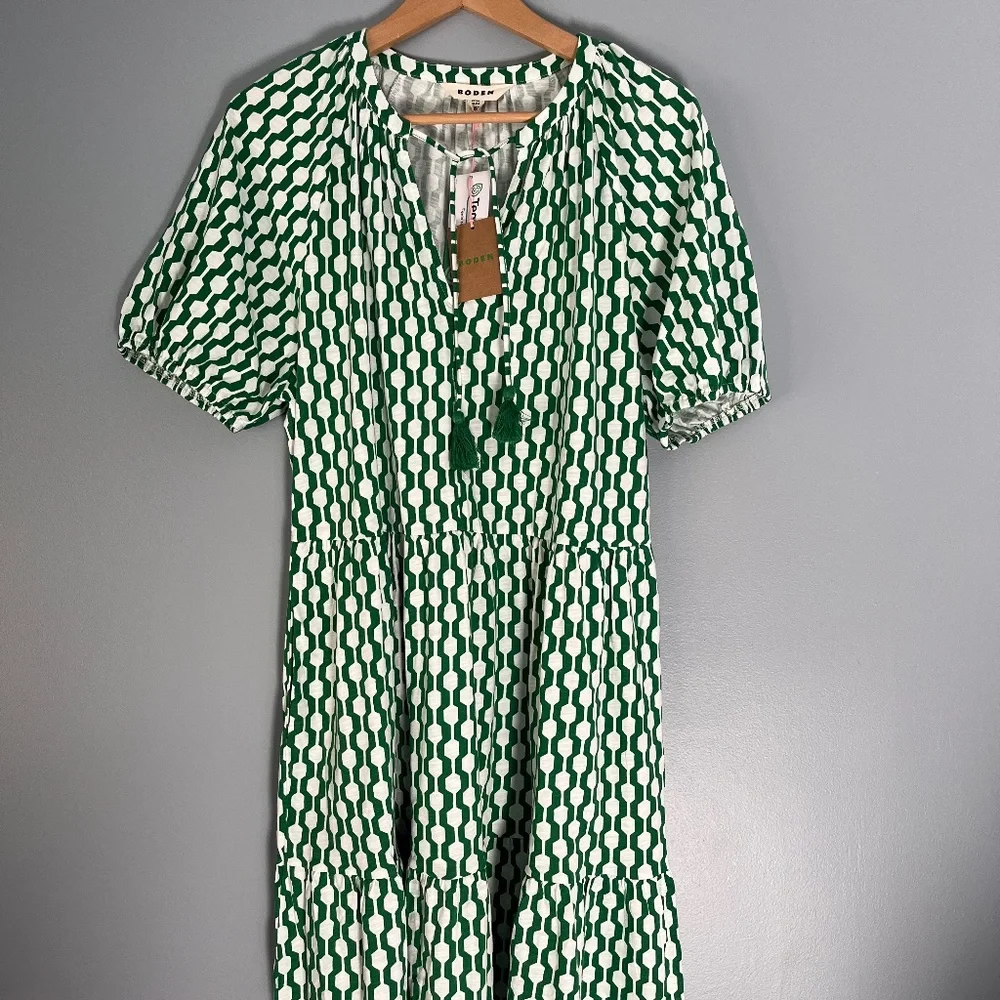 BODEN (NWT) Short Sleeve Jersey Mini Dress Rolling Hills Geo Azure US14R UK18R - Picture 2 of 5